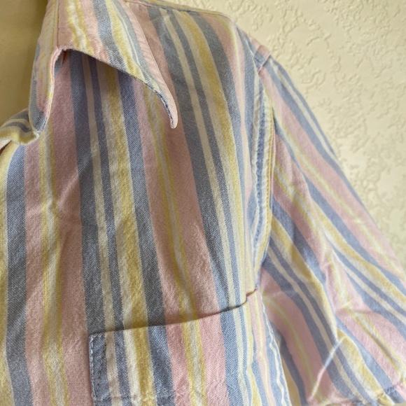 Blair Womens Med Pink Blue Stripe Cotton Blouse Button Front Short Sleeve Pocket - Picture 4 of 10